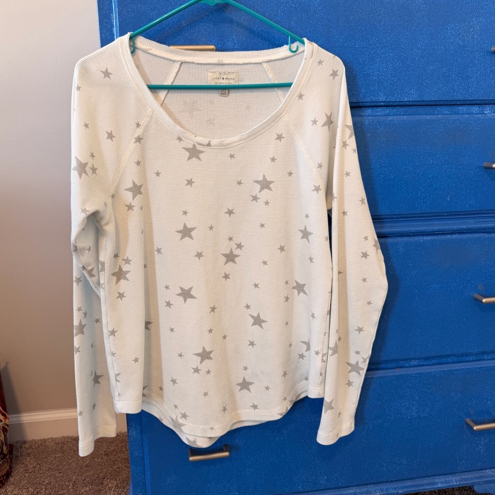 Lucky Brand White Waffle Knit Long Sleeve Top